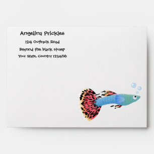 Cute fancy guppy tropical fish cartoon envelope