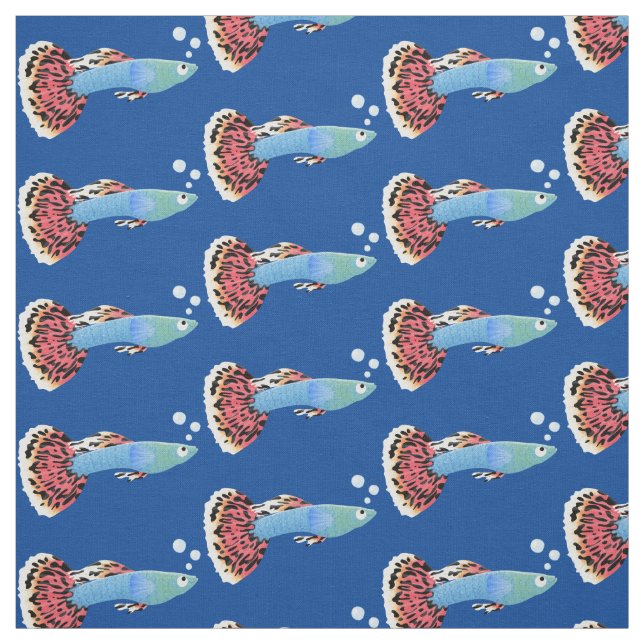 Cute fancy guppy tropical fish cartoon fabric (Swatch)