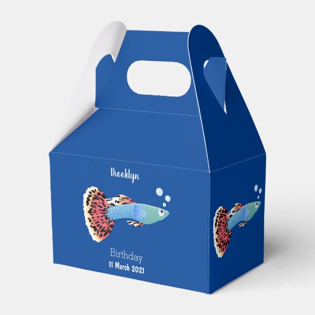Cute fancy guppy tropical fish cartoon  favor boxes (Front Side)