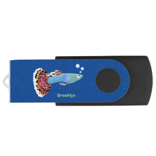 Cute fancy guppy tropical fish cartoon flash drive