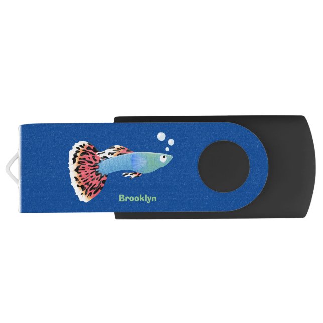 Cute fancy guppy tropical fish cartoon flash drive (Back)