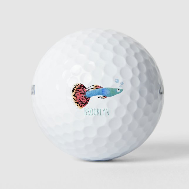Cute fancy guppy tropical fish cartoon golf balls (Front)