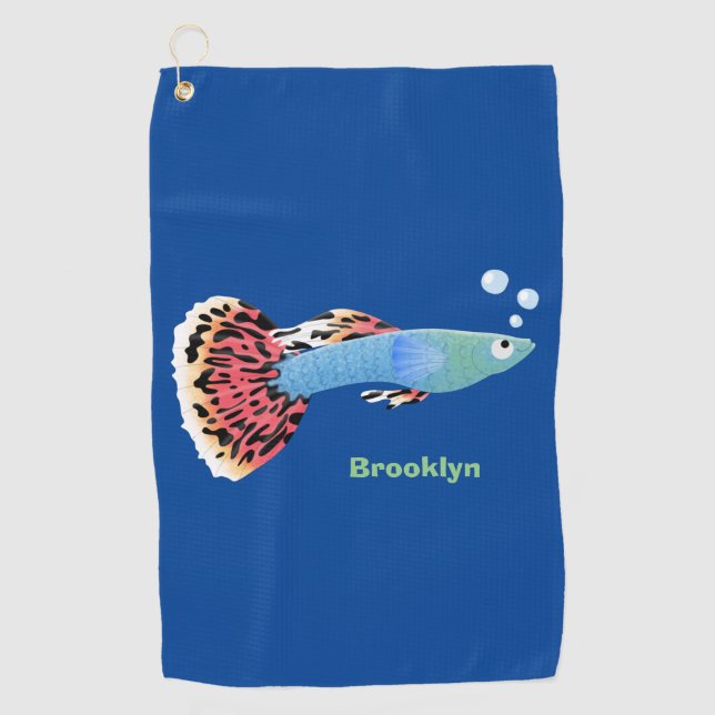 Cute fancy guppy tropical fish cartoon golf towel (Front)