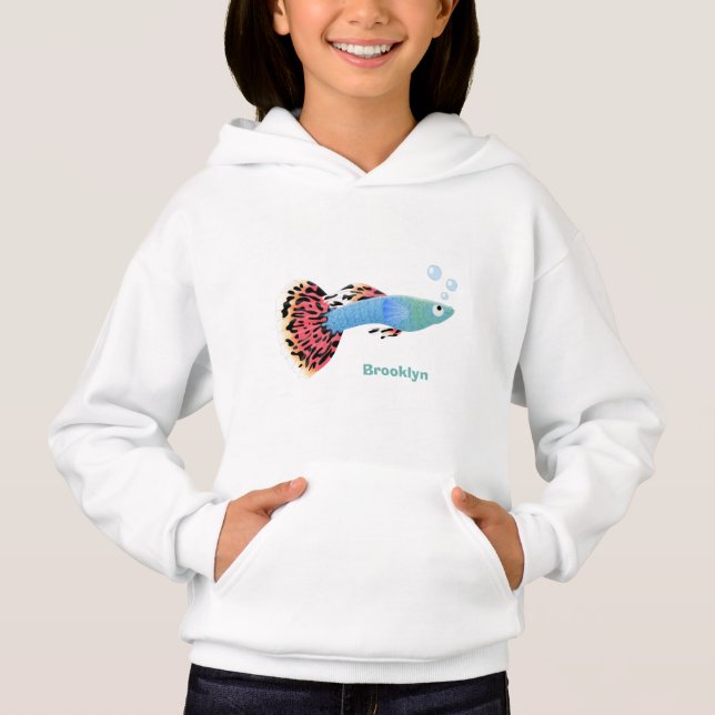 Cute fancy guppy tropical fish cartoon hoodie (Front)