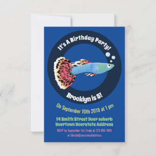 Cute fancy guppy tropical fish cartoon invitation
