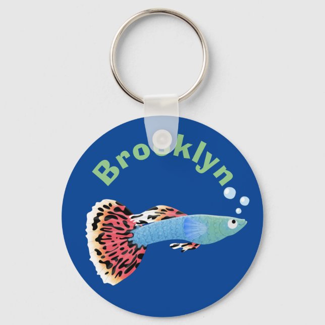 Cute fancy guppy tropical fish cartoon keychain (Front)