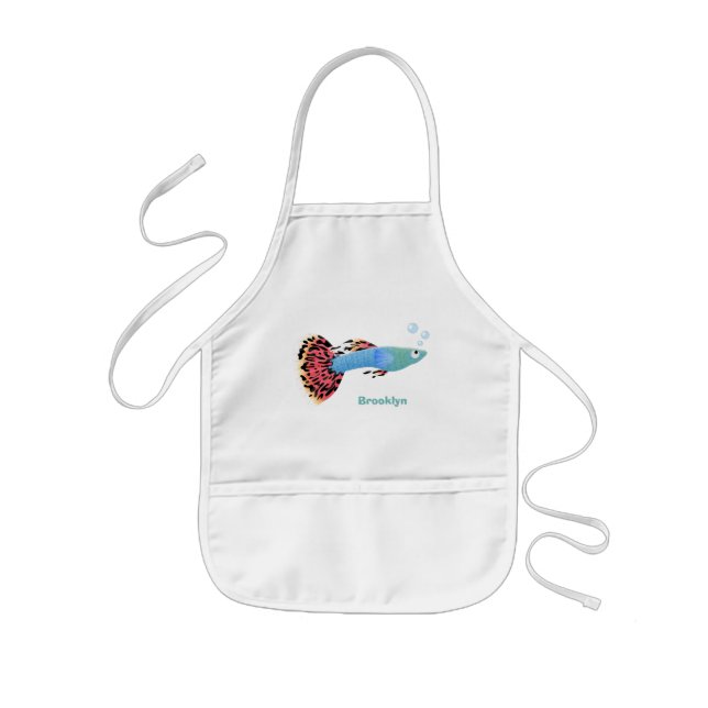 Cute fancy guppy tropical fish cartoon kids' apron (Front)