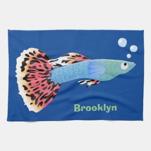 Cute fancy guppy tropical fish cartoon kitchen towel
