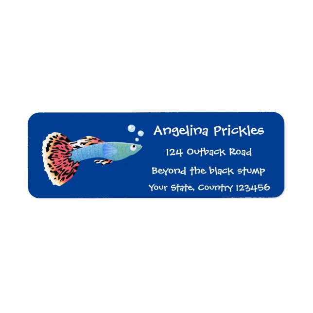 Cute fancy guppy tropical fish cartoon label (Front)