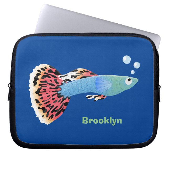 Cute fancy guppy tropical fish cartoon laptop sleeve (Front)