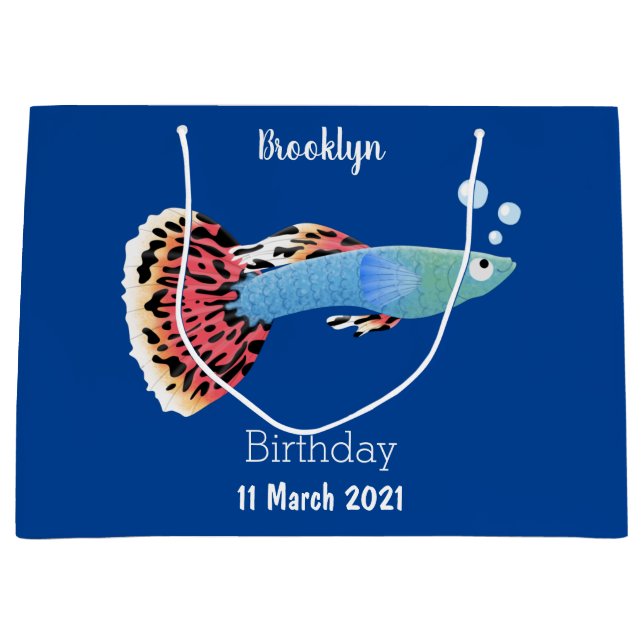 Cute fancy guppy tropical fish cartoon large gift bag (Front)