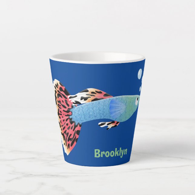 Cute fancy guppy tropical fish cartoon latte mug (Front)