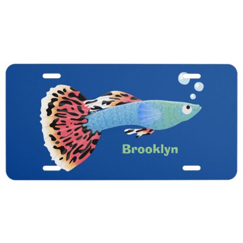 Cute fancy guppy tropical fish cartoon license plate