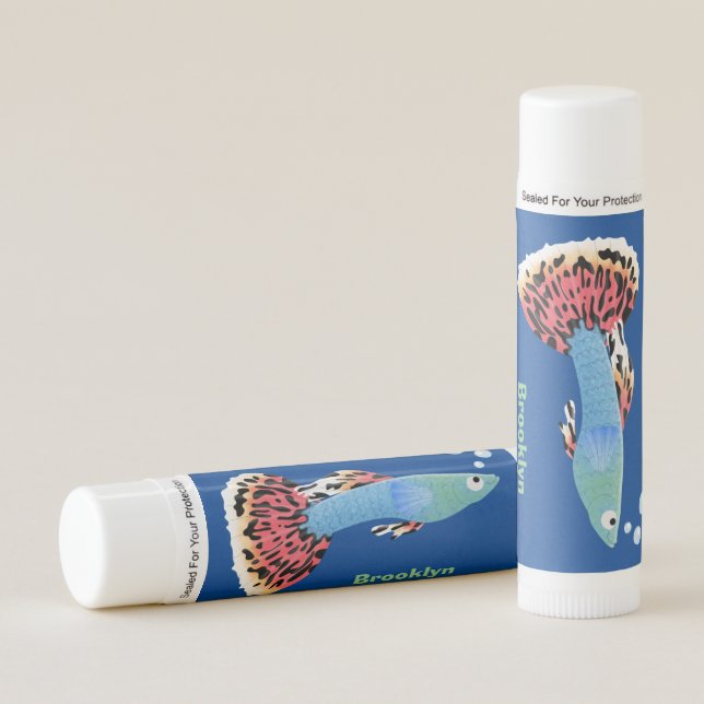 Cute fancy guppy tropical fish cartoon lip balm (Front)