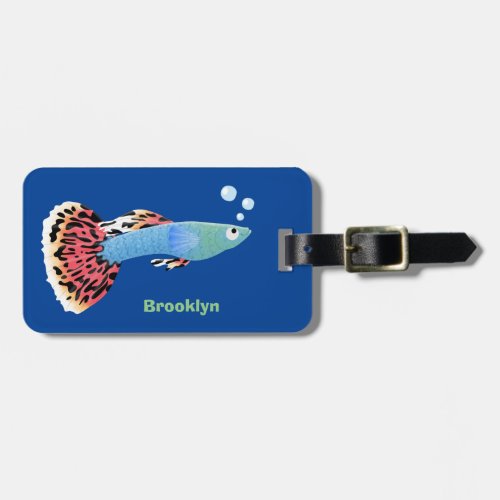 Cute fancy guppy tropical fish cartoon luggage tag