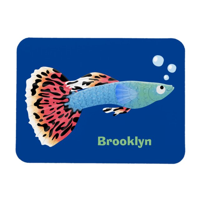 Cute fancy guppy tropical fish cartoon magnet (Horizontal)