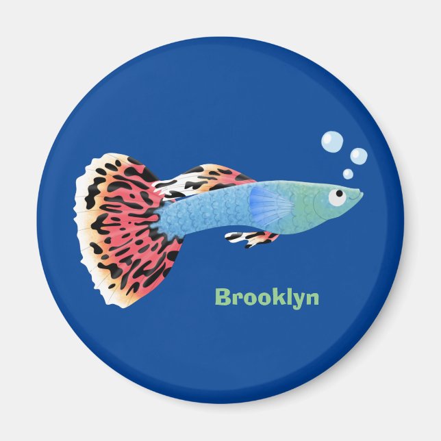 Cute fancy guppy tropical fish cartoon magnet (Front)