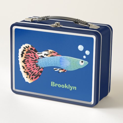 Cute fancy guppy tropical fish cartoon  metal lunch box