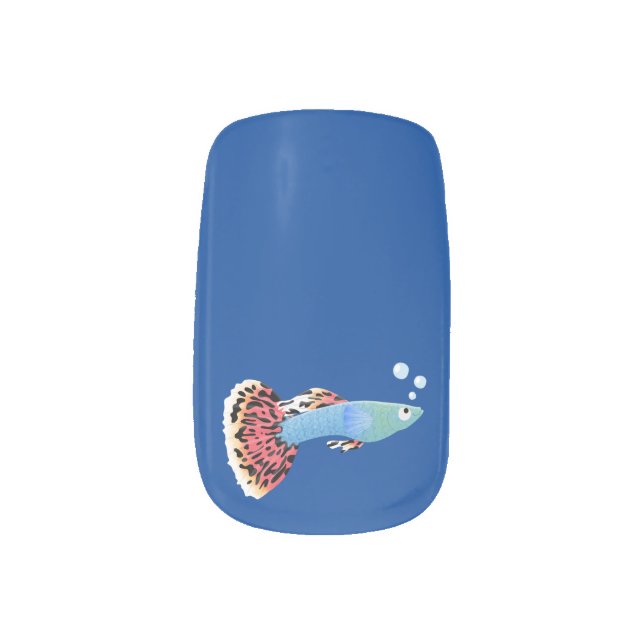 Cute fancy guppy tropical fish cartoon  minx nail art (Left Thumb)