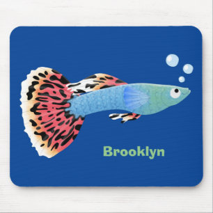 Cute fancy guppy tropical fish cartoon mouse pad