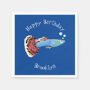 Cute fancy guppy tropical fish cartoon napkins
