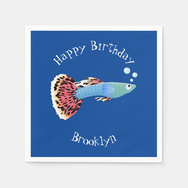 Cute fancy guppy tropical fish cartoon napkins (Front)