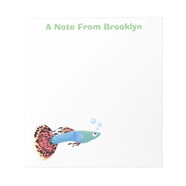 Cute fancy guppy tropical fish cartoon notepad (Front)