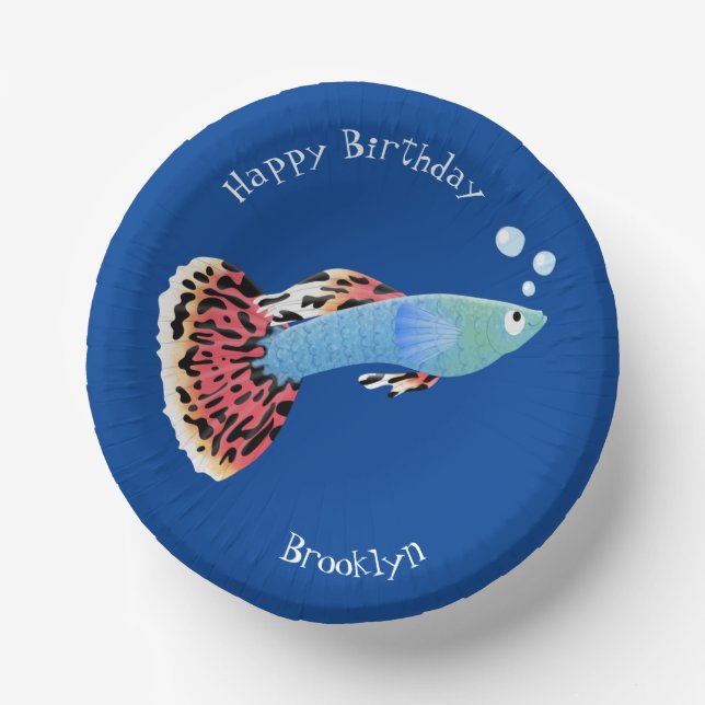 Cute fancy guppy tropical fish cartoon paper bowls (Front)