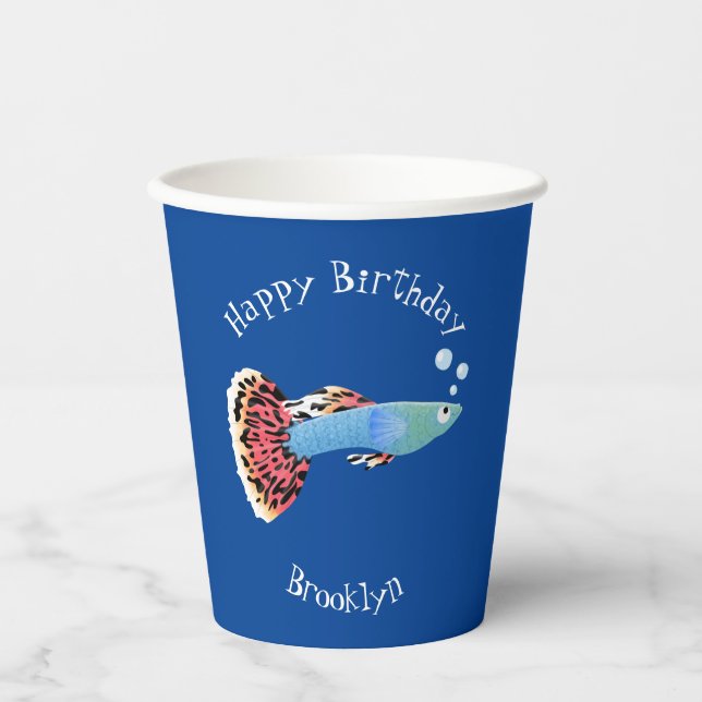 Cute fancy guppy tropical fish cartoon paper cups (Front)