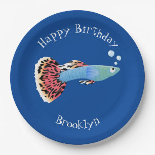Cute fancy guppy tropical fish cartoon paper plates