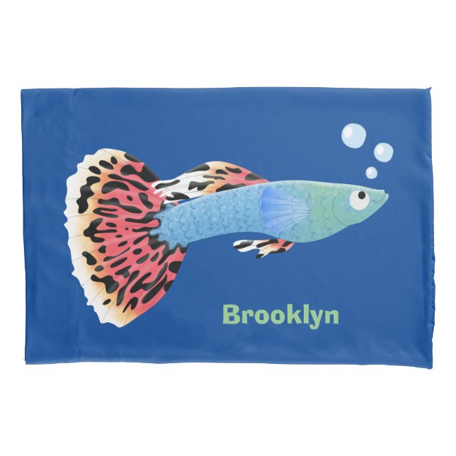 Cute fancy guppy tropical fish cartoon  pillow case (Front)
