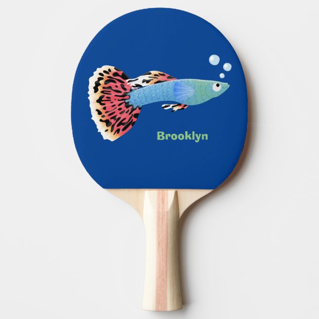Cute fancy guppy tropical fish cartoon  ping pong paddle (Front)