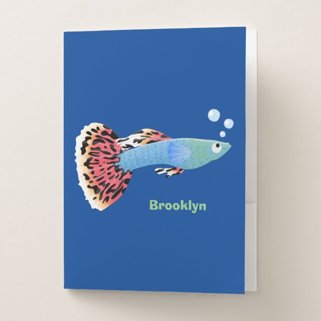 Cute fancy guppy tropical fish cartoon pocket folder (Front)