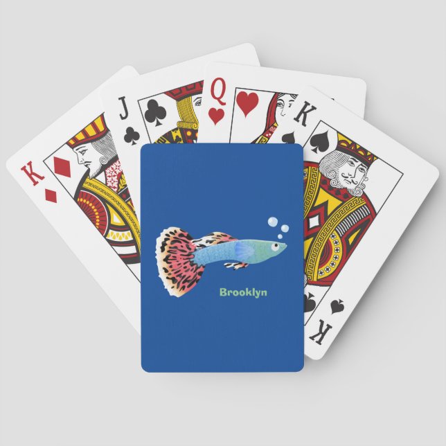 Cute fancy guppy tropical fish cartoon  poker cards (Back)