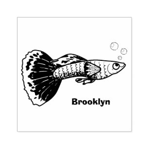 Cute fancy guppy tropical fish cartoon rubber stamp