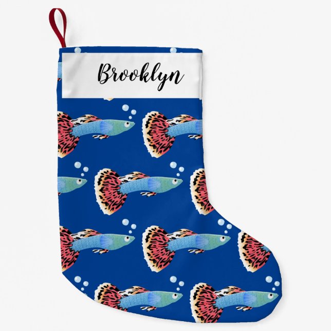Cute fancy guppy tropical fish cartoon small christmas stocking (Front)