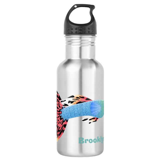 Cute fancy guppy tropical fish cartoon  stainless steel water bottle (Front)