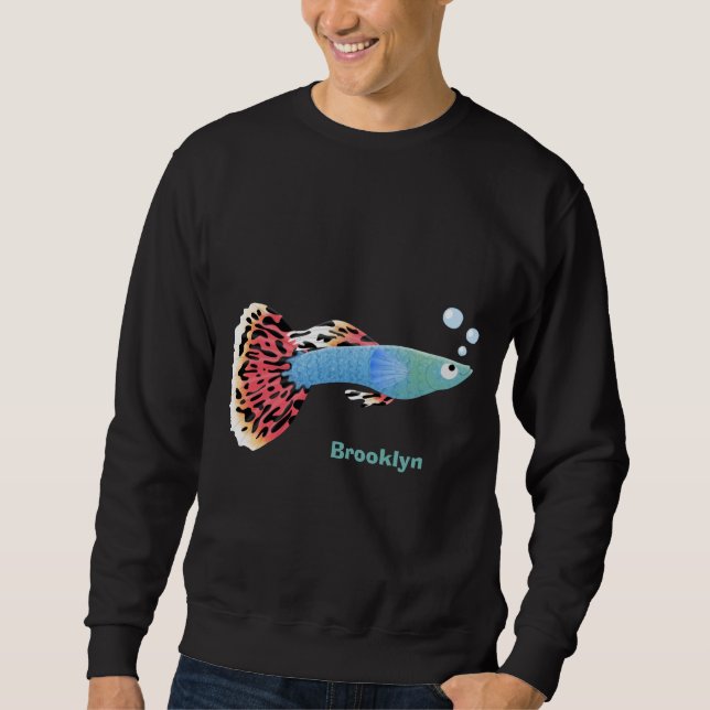 Cute fancy guppy tropical fish cartoon sweatshirt (Front)