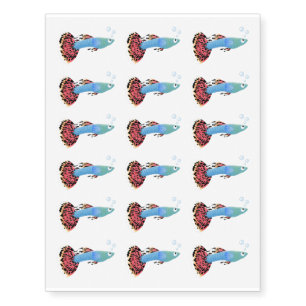 Cute fancy guppy tropical fish cartoon temporary tattoos