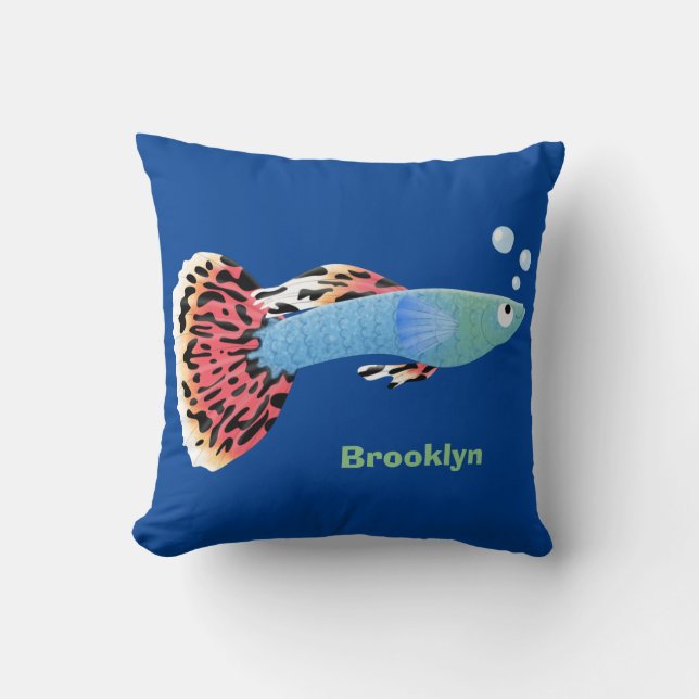 Cute fancy guppy tropical fish cartoon  throw pillow (Front)