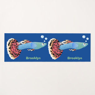 Cute fancy guppy tropical fish cartoon yoga mat