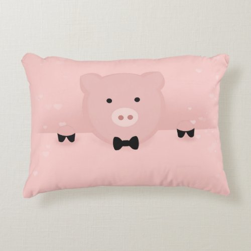 Cute Fancy Pink Pig with Bow Tie Accent Pillow