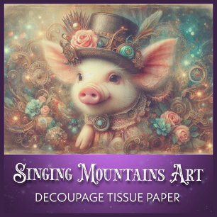 Cute Fancy Victorian Steampunk Pig Decoupage Tissue Paper