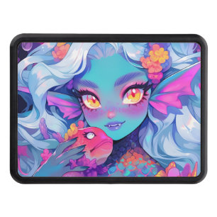 Cute Fanged Mermaid Anime Girl and Pet Fish Hitch Cover