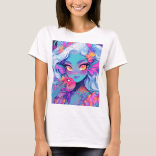 Cute Fanged Mermaid Anime Girl and Pet Fish T-Shirt