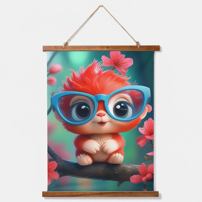 Cute Fantasy Animal Cartoon With Glasses-68807 Hanging Tapestry (Front)