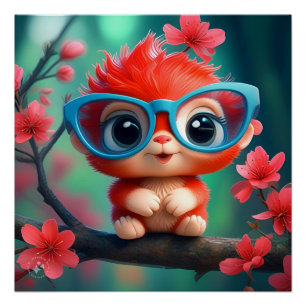 Cute Fantasy Animal Cartoon With Glasses-68807 Poster