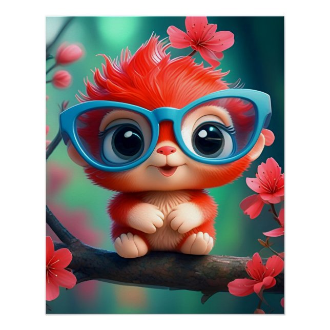 Cute Fantasy Animal Cartoon With Glasses-68807 Poster (Front)