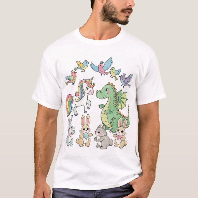 Cute Fantasy Animal Friends T-Shirt (Front)
