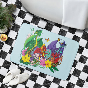 Cute Fantasy Baby Dragons Nest Eggs Blue Bath Mat